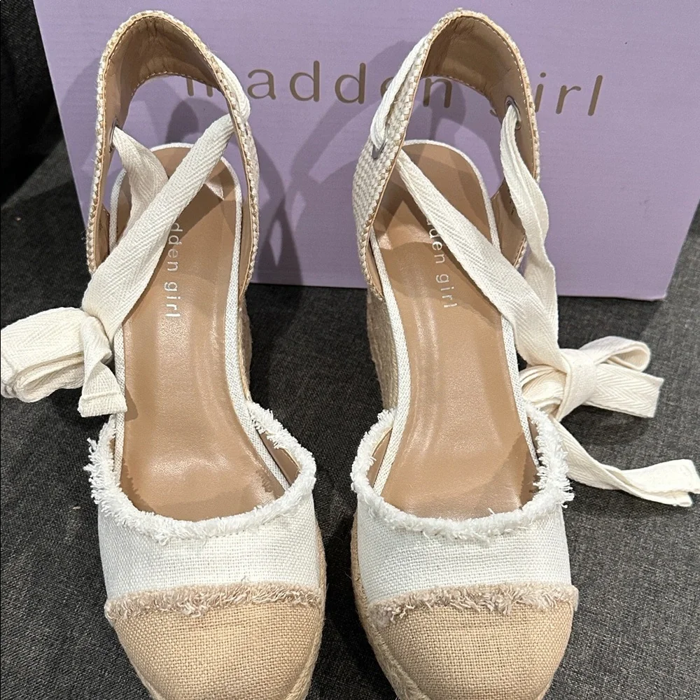 Madden Girl Chatham White and Tan Lace-Up Espadrilles